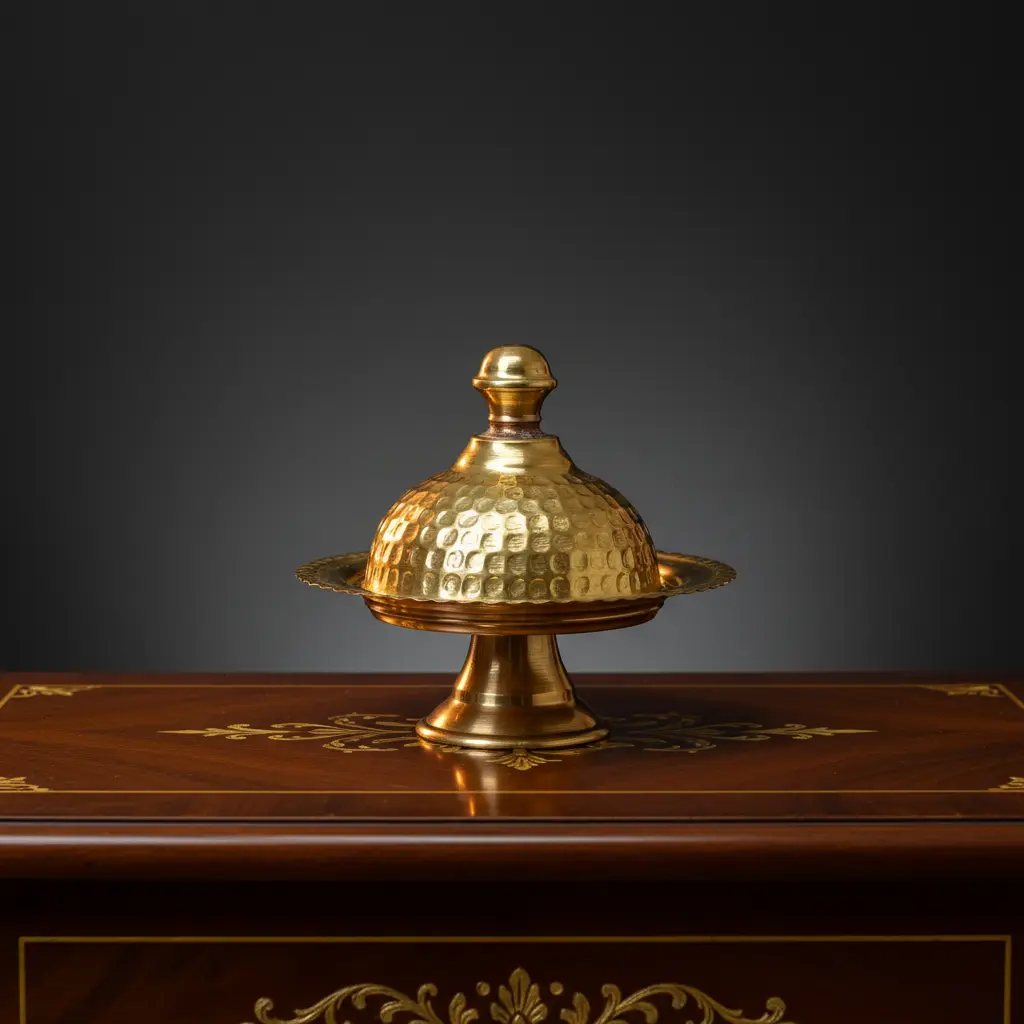 Plateau avec cloche en cuivre martelé